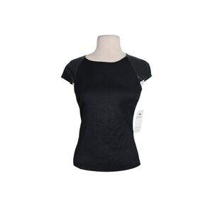 NWT Bailey 44 Mixed Media Faux Leather Sleeve Black Textured Top